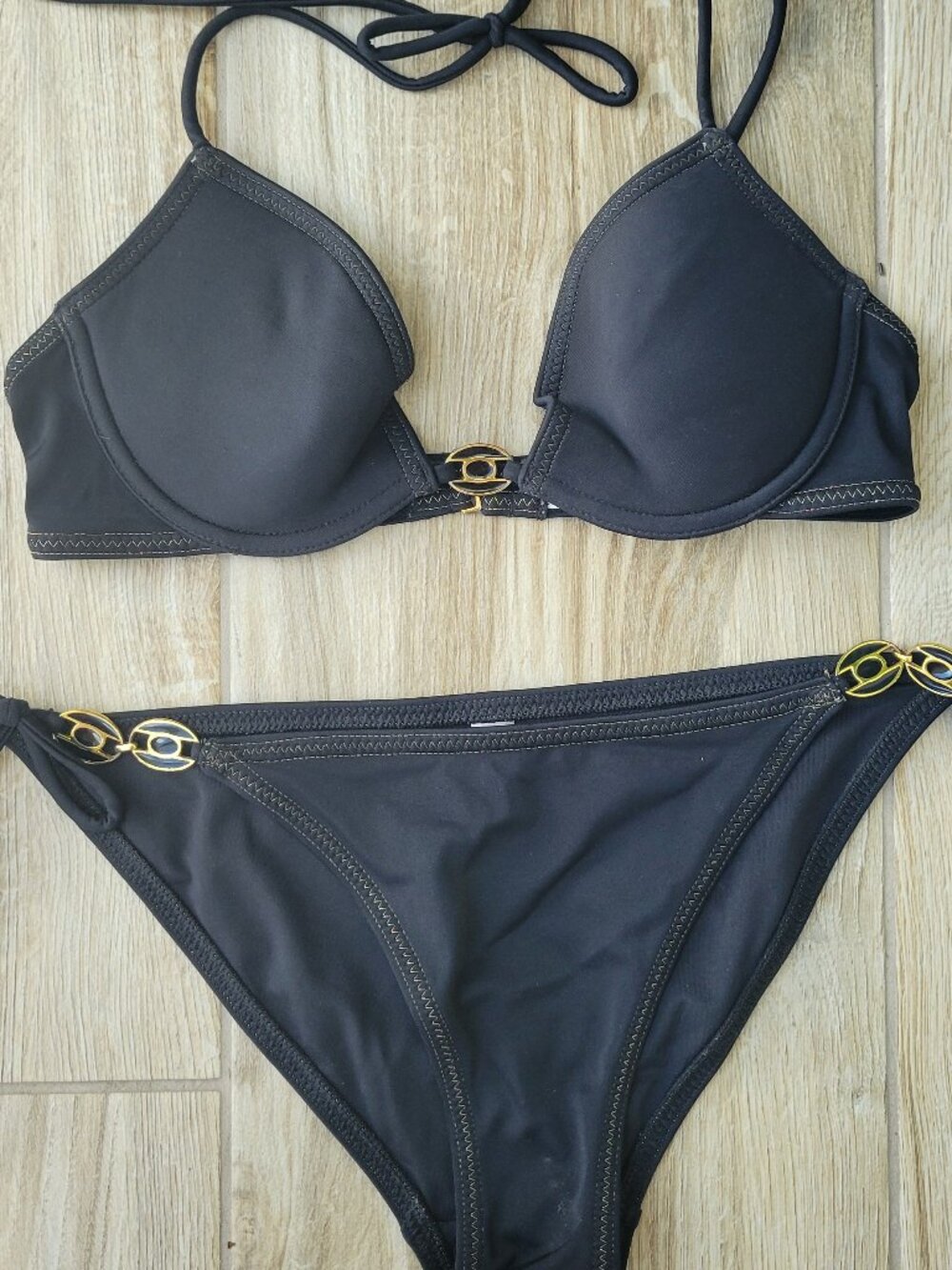 Victoria's Secret Black Bikini Set with Gold Hardware